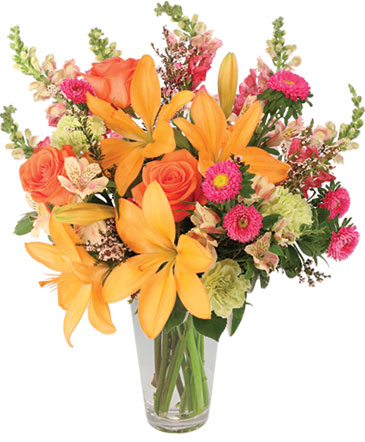 Sunset Lilies & Roses Flower Arrangement in Berkeley Springs, WV | BERKELEY FLORAL Sunset Lilies & Roses Flower Arrangement in Berkeley Springs, WV | BERKELEY FLORAL